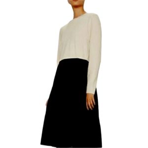ZARA Cream Knit Long Sleeve Black Tiered Skirt Midi Dress Small